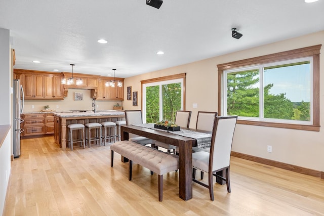 3546 230th St E, Prior Lake, MN 55372 - dining space with recessed lighting, light wood-style flooring, and a chandelier