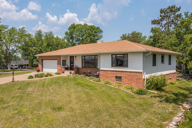 471 Tyrol Dr, Brainerd, MN 56401 - single story home featuring driveway, brick siding, an attached garage, a front yard, and a chimney