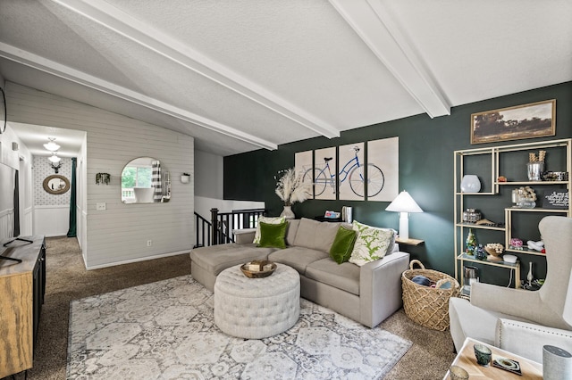 3717 80th Ave N, Brooklyn Park, MN 55443 - living room featuring carpet flooring, baseboards, and wooden walls