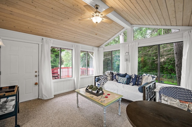 3717 80th Ave N, Brooklyn Park, MN 55443 - carpeted living room with ceiling fan and wood ceiling