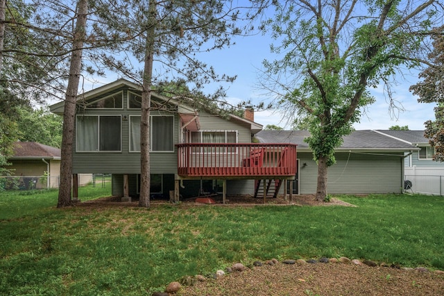 3717 80th Ave N, Brooklyn Park, MN 55443 - rear view of property featuring a deck, a chimney, and a sunroom