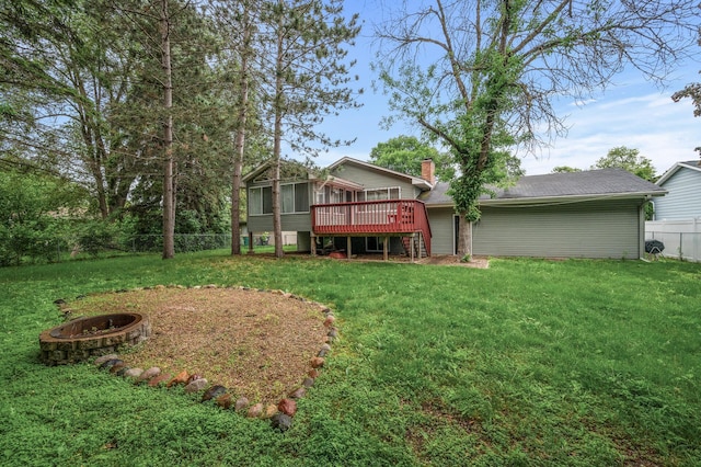 3717 80th Ave N, Brooklyn Park, MN 55443 - view of yard with an outdoor fire pit, a deck, and a sunroom