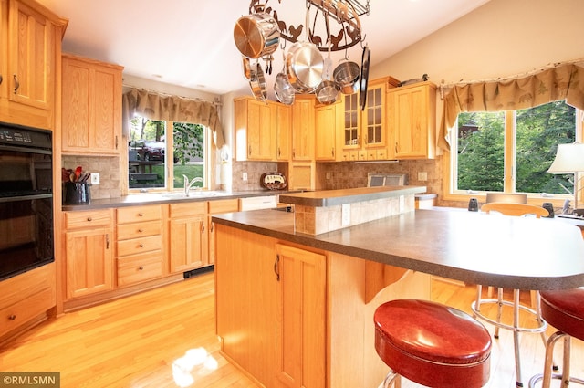 49063 203rd Pl, Mcgregor, MN 55760 - kitchen with a sink, dark countertops, light brown cabinets, and healthy amount of natural light