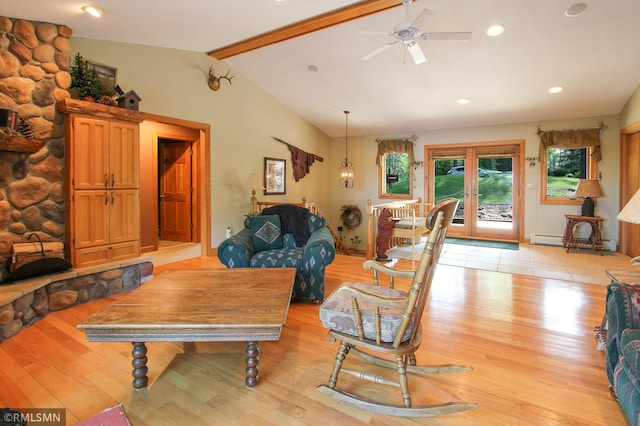 49063 203rd Pl, Mcgregor, MN 55760 - living area featuring baseboard heating, light wood finished floors, a ceiling fan, and recessed lighting
