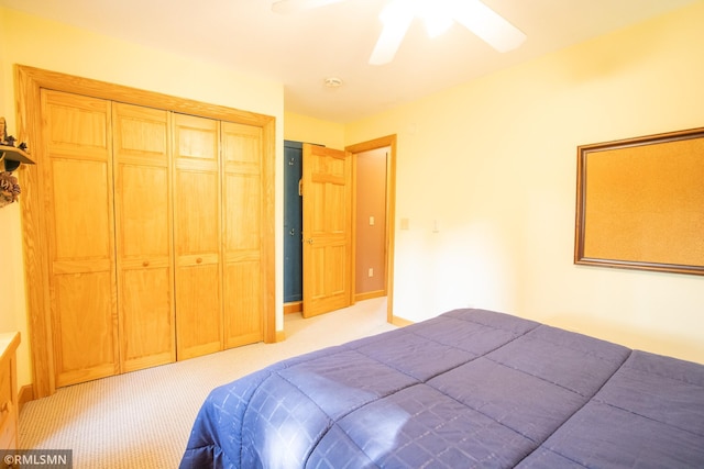 49063 203rd Pl, Mcgregor, MN 55760 - bedroom featuring light carpet, a closet, and ceiling fan