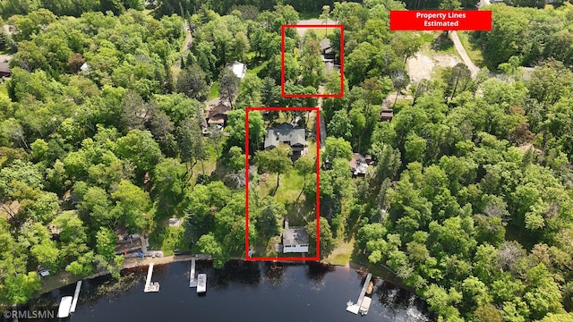49063 203rd Pl, Mcgregor, MN 55760 - aerial overview of property's location with a large body of water, a forest, and property parcel outlined