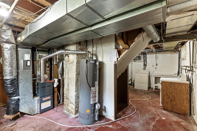 5420 Fremont Ave N, Brooklyn Center, MN 55430 - unfinished below grade area featuring gas water heater, washer / clothes dryer, and heating unit