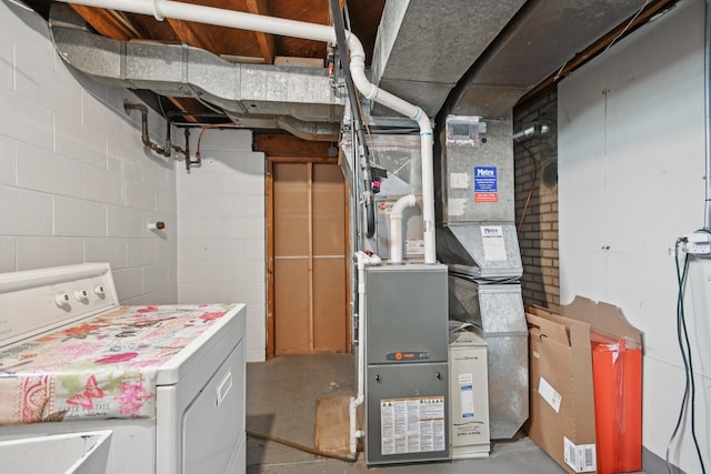 1346 Como Ave, Saint Paul, MN 55108 - unfinished below grade area featuring washer / dryer and concrete block wall