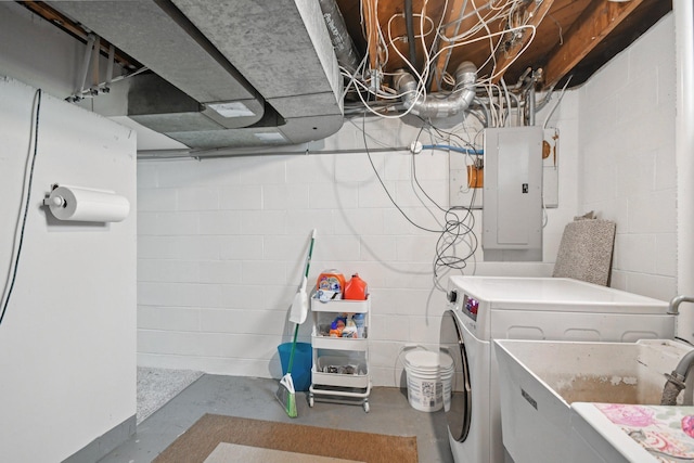 1346 Como Ave, Saint Paul, MN 55108 - washroom featuring electric panel, washer / clothes dryer, and concrete block wall