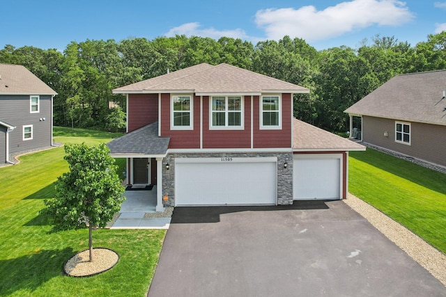 11505 Pineridge Way N, Dayton, MN 55327 - view of front of home with stone siding, a shingled roof, and asphalt driveway