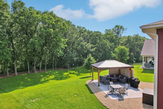 11505 Pineridge Way N, Dayton, MN 55327 - view of grassy yard with a gazebo, an outdoor living space, and a patio