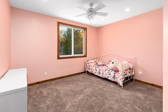 6860 Re Echo Ridge Dr NE, Remer, MN 56672 - bedroom featuring carpet floors, baseboards, recessed lighting, and a ceiling fan