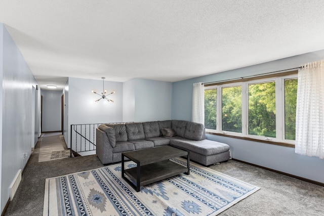1989 Park Dr, Saint Paul, MN 55119 - carpeted living area featuring a chandelier and a textured ceiling