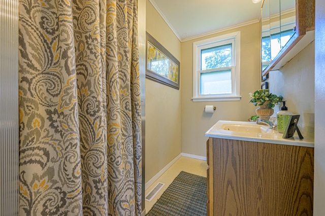 21400 654th Ave, Darwin, MN 55324 - full bathroom with vanity, crown molding, and tile patterned floors