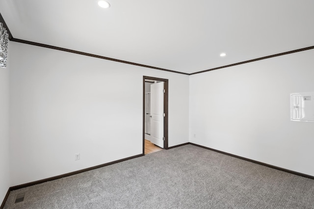 215 Mckay Ave # 59, Alexandria, MN 56308 - spare room featuring light carpet, crown molding, baseboards, electric panel, and recessed lighting