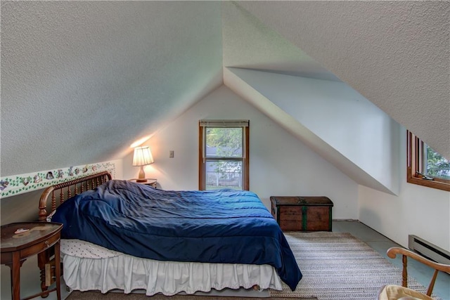 17174 59th Ave, Lafayette Twp, WI 54729 - bedroom with a textured ceiling and vaulted ceiling
