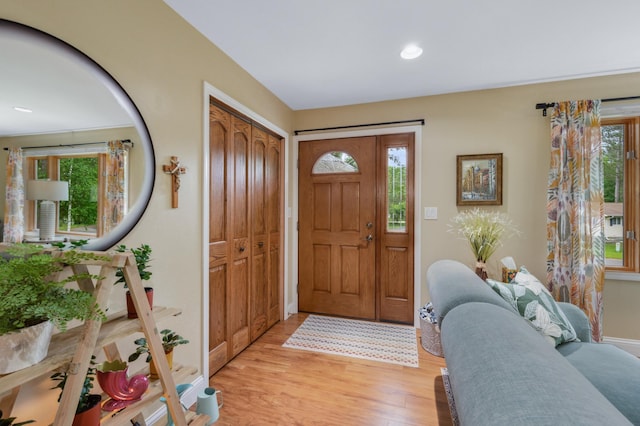 1501 Fraser Dr, Grand Rapids, MN 55744 - entryway featuring plenty of natural light, light wood-type flooring, baseboards, and recessed lighting