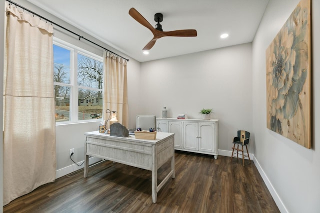 2401 Goldfinch Ln, Buffalo, MN 55313 - office space featuring dark wood-type flooring, baseboards, ceiling fan, and recessed lighting