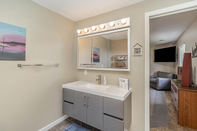 38630 Woodview Ln, Le Center, MN 56057 - bathroom with vanity and tile patterned floors