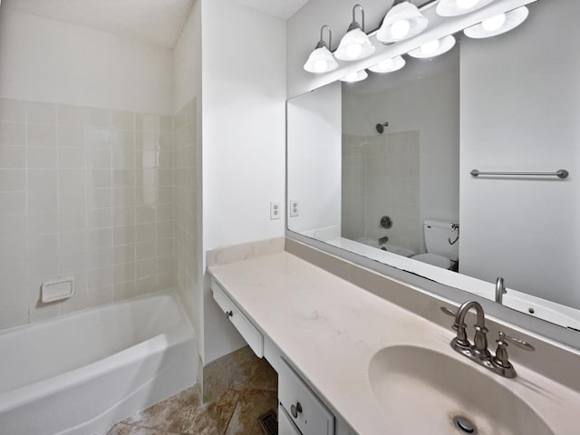 7040 Winfield Rd, Rockford, MN 55373 - bathroom with vanity, shower / bathtub combination, and toilet