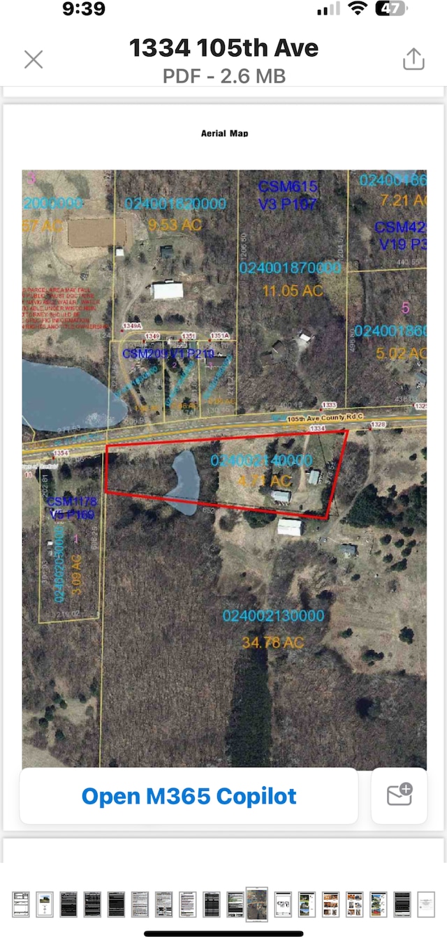 1334 105th Ave, Amery, WI 54001 - aerial view of property's location featuring property boundaries highlighted