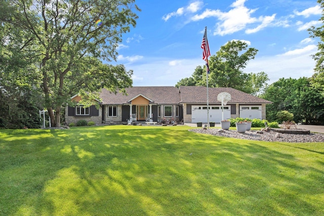22946 185th St NW, Orrock Twp, MN 55309 - single story home featuring a front yard, a garage, and stone siding