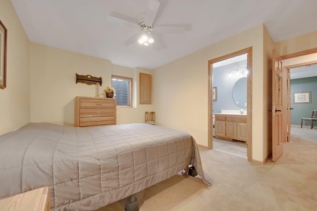 22946 185th St NW, Orrock Twp, MN 55309 - bedroom with light carpet, a ceiling fan, and ensuite bathroom