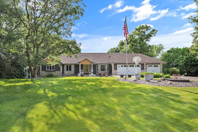 22946 185th St NW, Orrock Twp, MN 55309 - ranch-style house featuring a front lawn, a garage, and stone siding