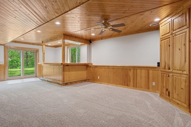 17575 Xenia St NW, Andover, MN 55304 - spare room with wood ceiling, carpet, a wainscoted wall, recessed lighting, and a ceiling fan