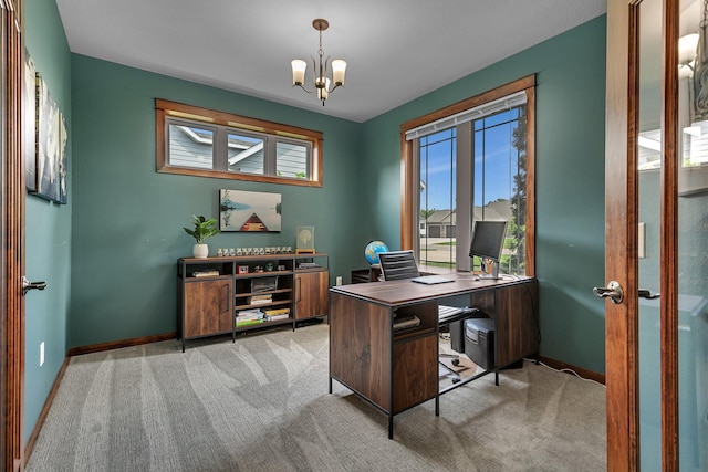 944 Cove Ct NW, Sauk Rapids, MN 56379 - office with a chandelier, carpet, and baseboards