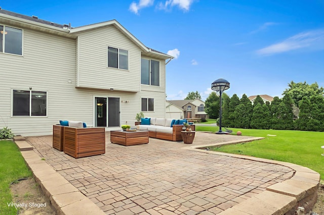 2909 Molina St, Shakopee, MN 55379 - rear view of property with an outdoor living space, a patio, and a yard