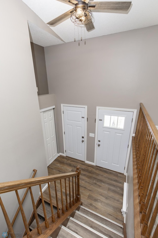 715 49th St S, Fargo, ND 58103 - entrance foyer featuring a ceiling fan, a towering ceiling, and wood finished floors