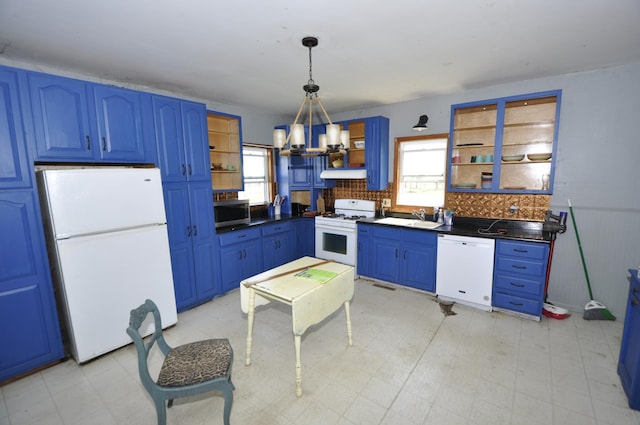 69198 235th St, Dexter, MN 55926 - kitchen featuring white appliances, open shelves, and healthy amount of natural light