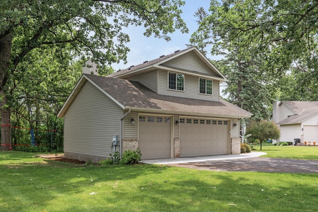 6956 Delarosa Ct, Inver Grove Heights, MN 55076 - view of side of property featuring concrete driveway, brick siding, a shingled roof, a chimney, and a yard