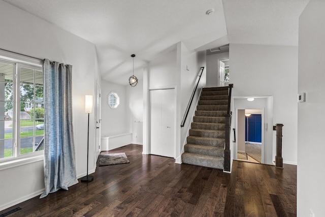 6956 Delarosa Ct, Inver Grove Heights, MN 55076 - entryway with dark wood-style floors, healthy amount of natural light, and lofted ceiling