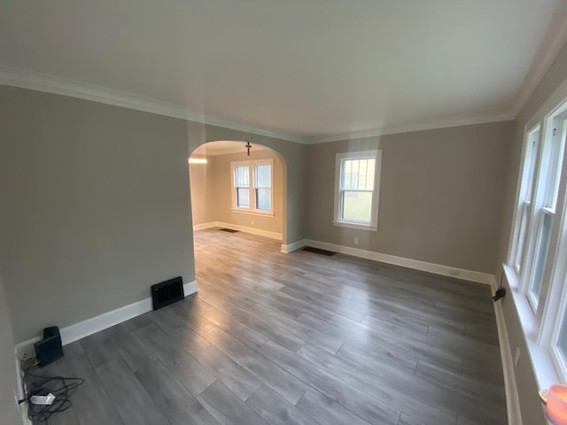 1138 6th Ave SE, Rochester, MN 55904 - unfurnished room with arched walkways, crown molding, and wood finished floors