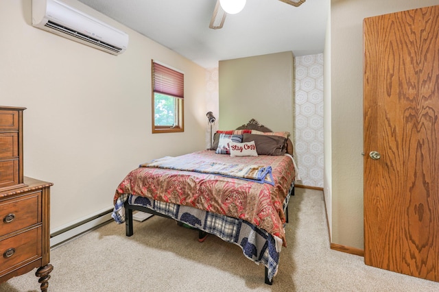 4195 25th St NE, Sauk Rapids, MN 56379 - carpeted bedroom with a wall mounted air conditioner, a baseboard heating unit, and a ceiling fan
