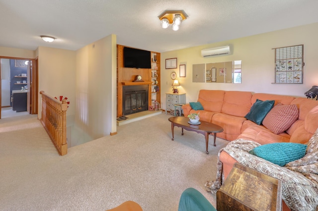 4195 25th St NE, Sauk Rapids, MN 56379 - living area featuring a wall unit AC, carpet floors, and a glass covered fireplace