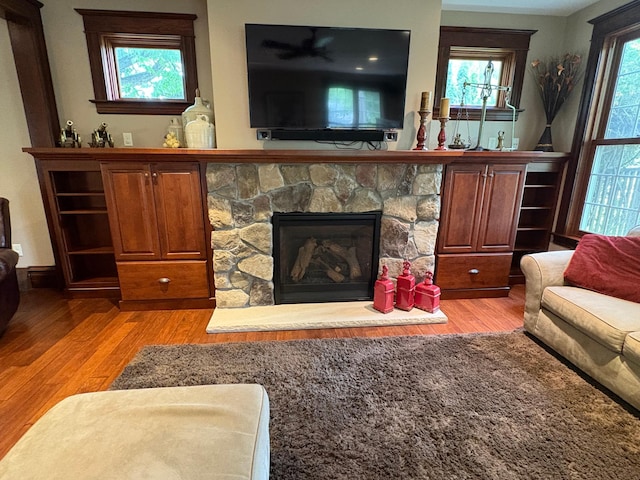 1710 Maple Ave, Benson, MN 56215 - living area featuring light wood-style flooring and a fireplace