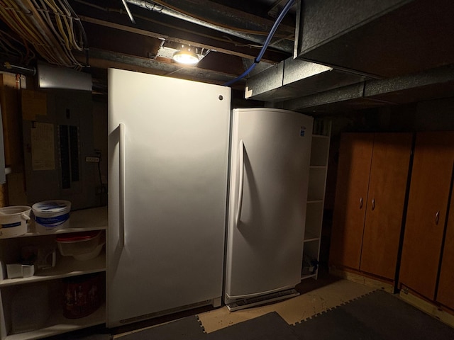 1710 Maple Ave, Benson, MN 56215 - unfinished basement featuring freestanding refrigerator and electric panel