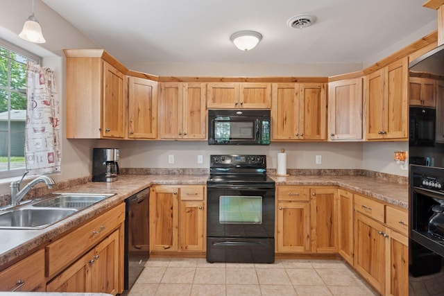 501 Lakeshore Blvd W, Onamia, MN 56359 - kitchen featuring black appliances, a sink, and light tile patterned floors