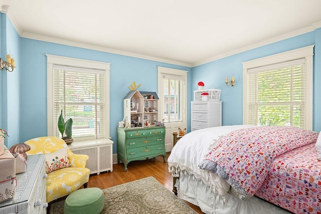 2401 5th St, Duluth, MN 55812 - bedroom with radiator heating unit, wood finished floors, and crown molding
