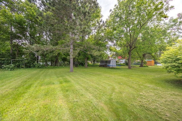 615 Eisenhower Dr, Saint Croix Falls, WI 54024 - view of green lawn with a trampoline
