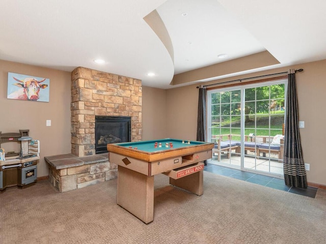15000 Bridgewater Dr, Savage, MN 55378 - rec room featuring a fireplace, carpet, and recessed lighting