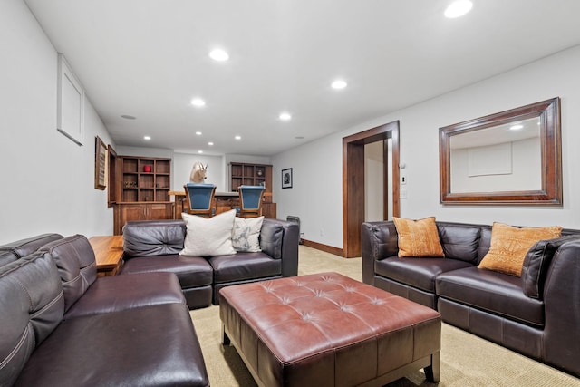4601 Lake Harriet Pkwy, Minneapolis, MN 55419 - living area featuring light colored carpet, recessed lighting, and baseboards