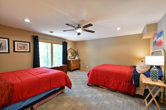 1147 Hillside Ln, Edgewater, WI 54817 - bedroom with recessed lighting, carpet flooring, a ceiling fan, and baseboards