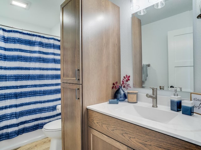 2855 28 11/16 St, Cedar Lake Twp, WI 54817 - bathroom with vanity, toilet, and wood finished floors