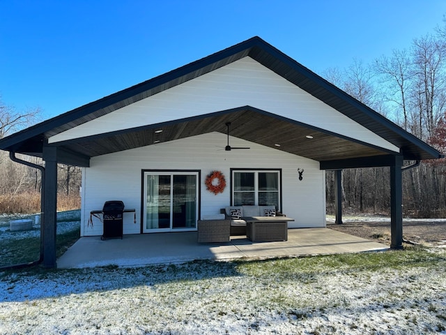 2855 28 11/16 St, Cedar Lake Twp, WI 54817 - rear view of house featuring ceiling fan, a patio, and an outdoor living space