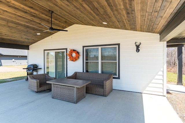 2855 28 11/16 St, Cedar Lake Twp, WI 54817 - view of patio featuring area for grilling, ceiling fan, and outdoor lounge area