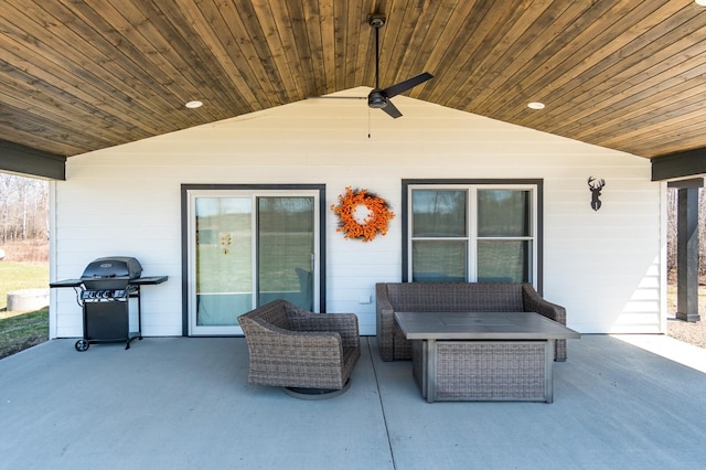2855 28 11/16 St, Cedar Lake Twp, WI 54817 - view of patio with area for grilling and a ceiling fan
